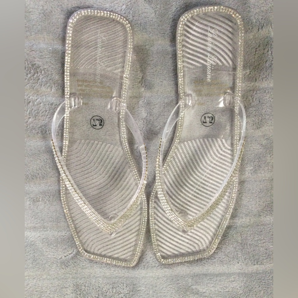 Lauren Lorraine Clear Rhinestone Jelly Sandals Size 7.5 - Picture 3 of 8